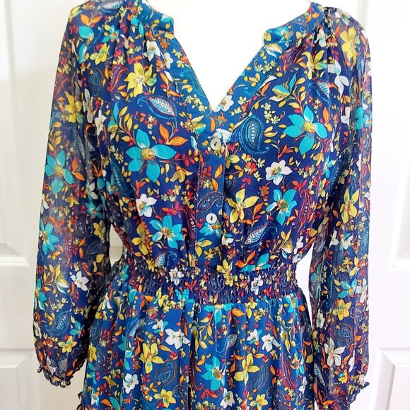 Figueroa & Flower Romantic Boho Maxi Dress M | Cottagecore Floral Tiered - Picture 5 of 15